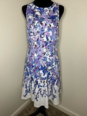 Maggy London White Floral Dress with Blue & Purple Print